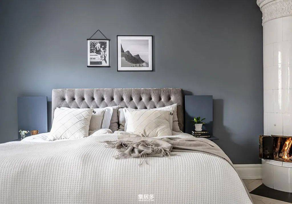 从哥德堡通风单色公寓学习打造深蓝色卧室的技巧(92平方米)