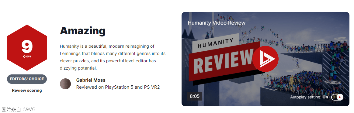 创意动做游戏《HUMANITY》媒体评分公开 IGN 9 MC均分86