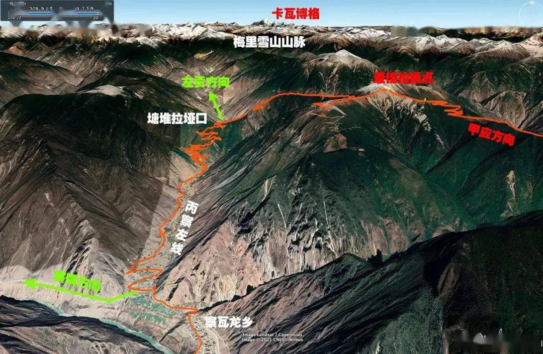 的道路行进大概20公里,看到两边挂满经幡的垭口,往右拐进甲应村的大门