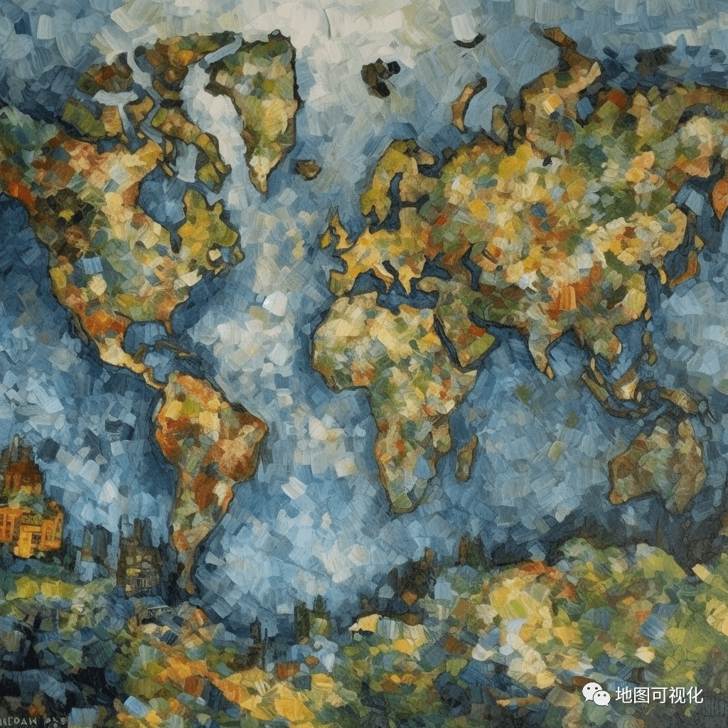 由ai生成著名艺术家风格的世界地图_天地_平台_版权