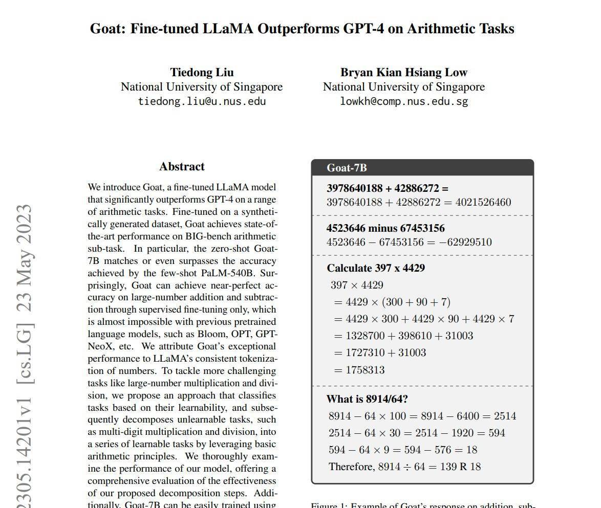 新加坡国立大学发布GOAT模型 算数能力比GPT-4具有更高准确度与更出色性能