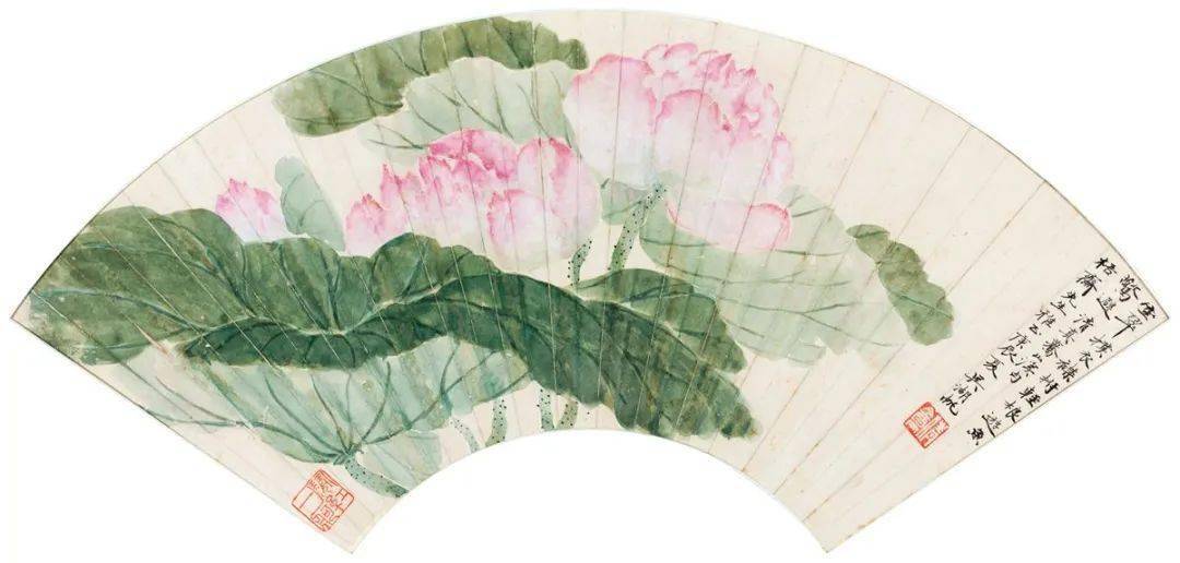 没骨荷花扇面,美醉了_国艺_艺术_吴湖帆