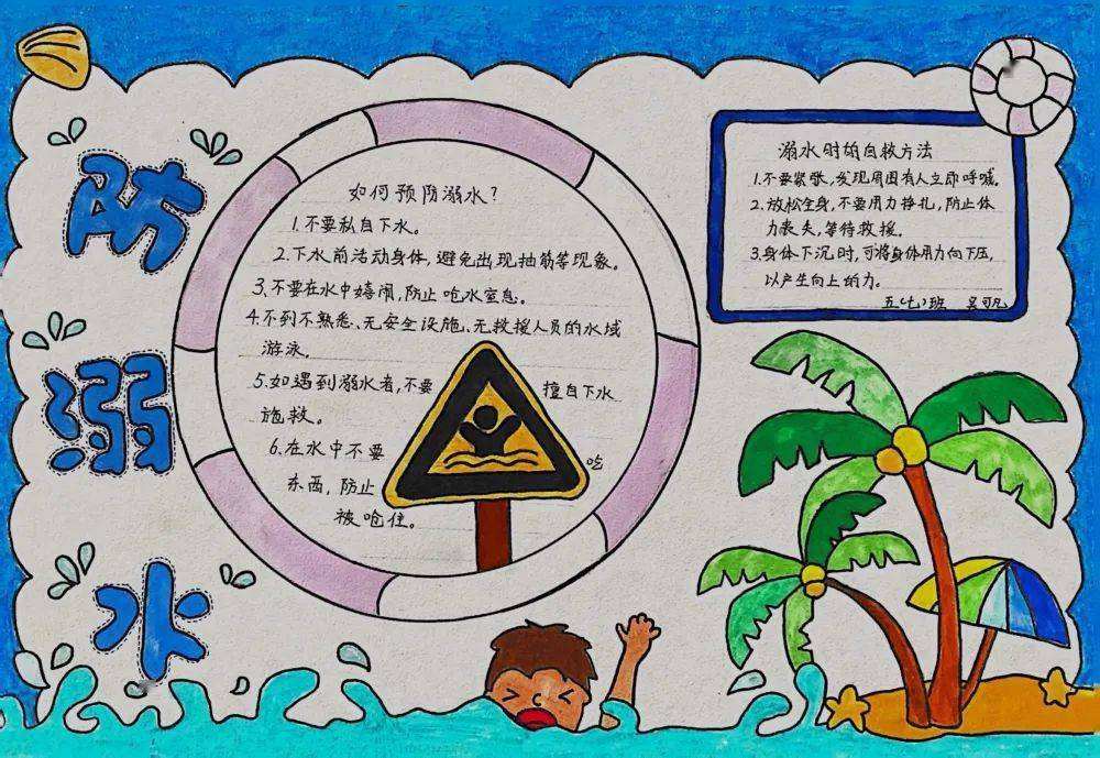学生们还绘制了一幅幅手抄报去宣传防溺水安全教育.