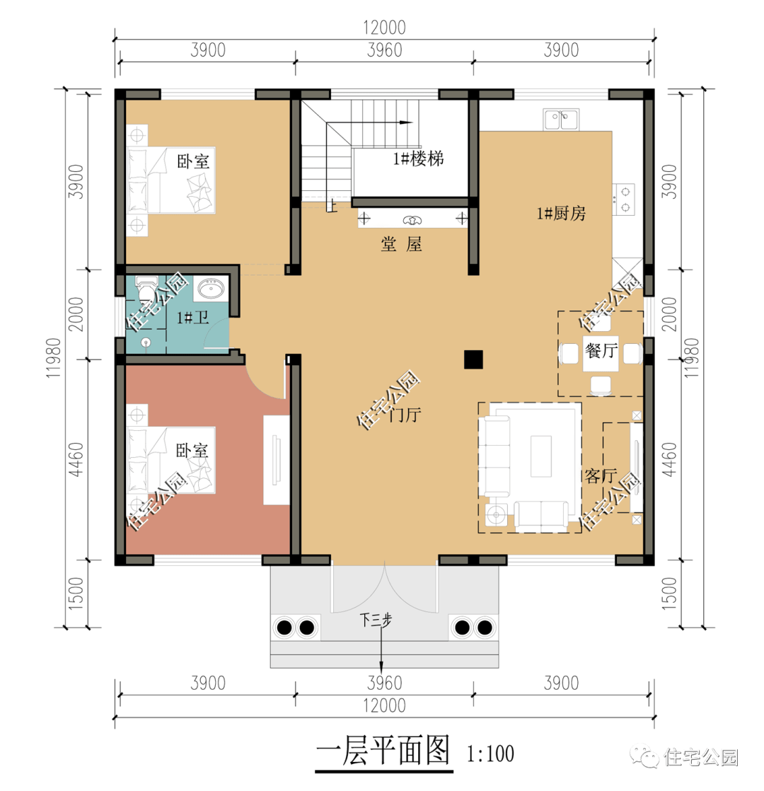 特价图纸丨6卧2厅带堂屋,12×12米优雅法式别墅_房屋_建筑_结构