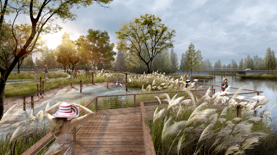 及雨水花园的形式,建造丰富多彩的四季景观,并以观赏性植物布置为主