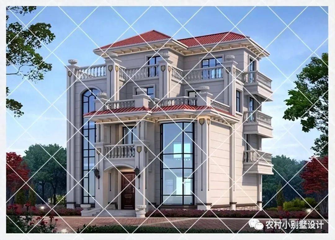 32款挑空客厅 旋转楼梯 落地窗三层农村别墅,最气派农村自建房!