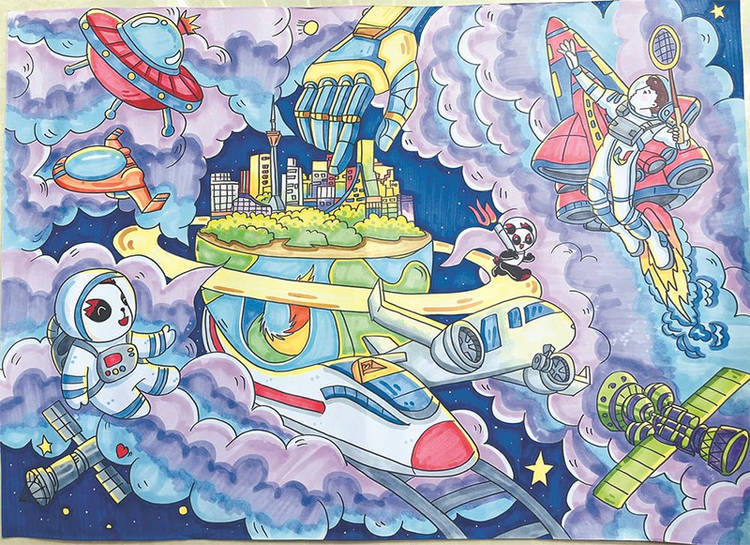 青少年科幻画作品《未来太空城市》8月23日,由成都市科学技术协会指导