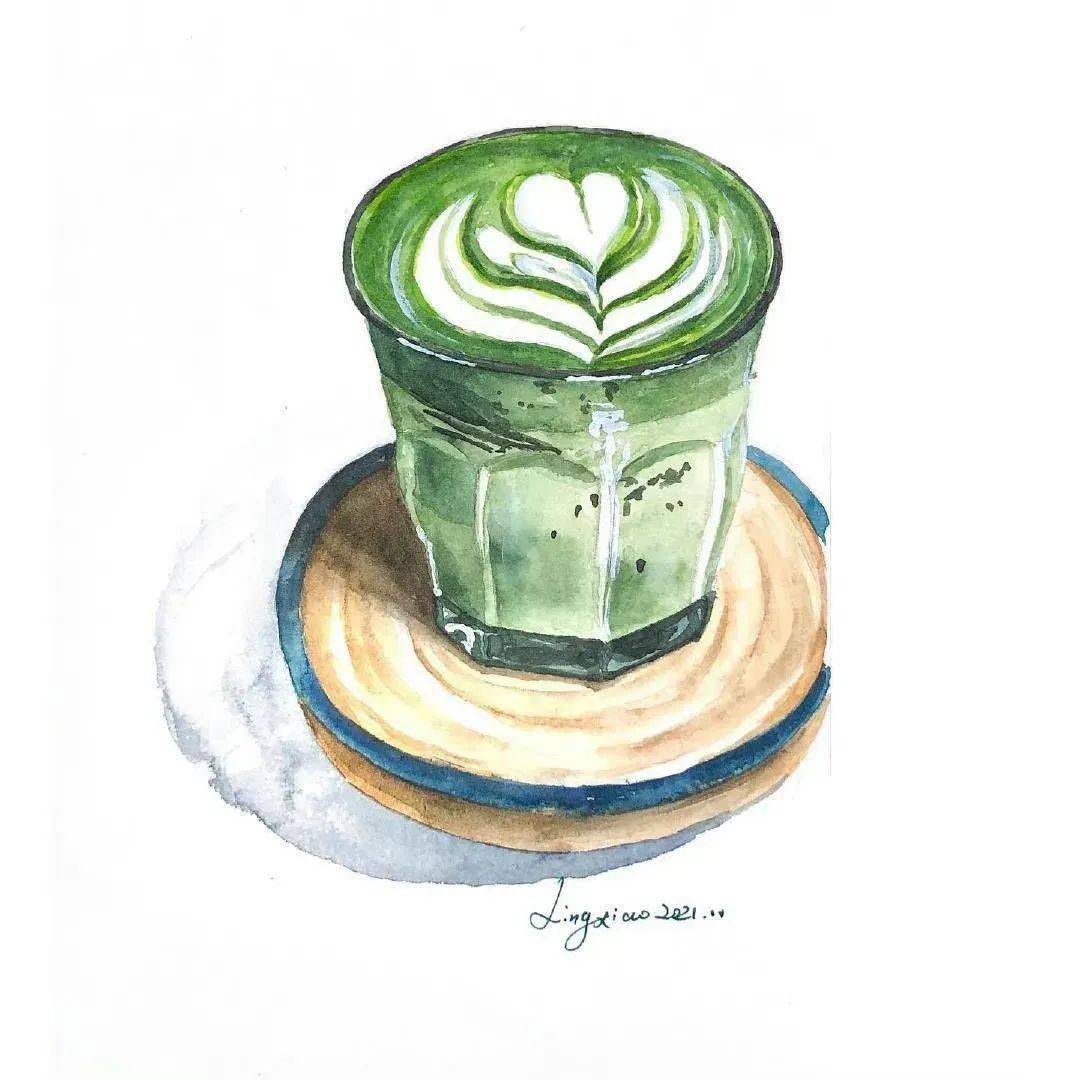 深夜放毒:水彩画抹茶甜点_动态_头像_画法