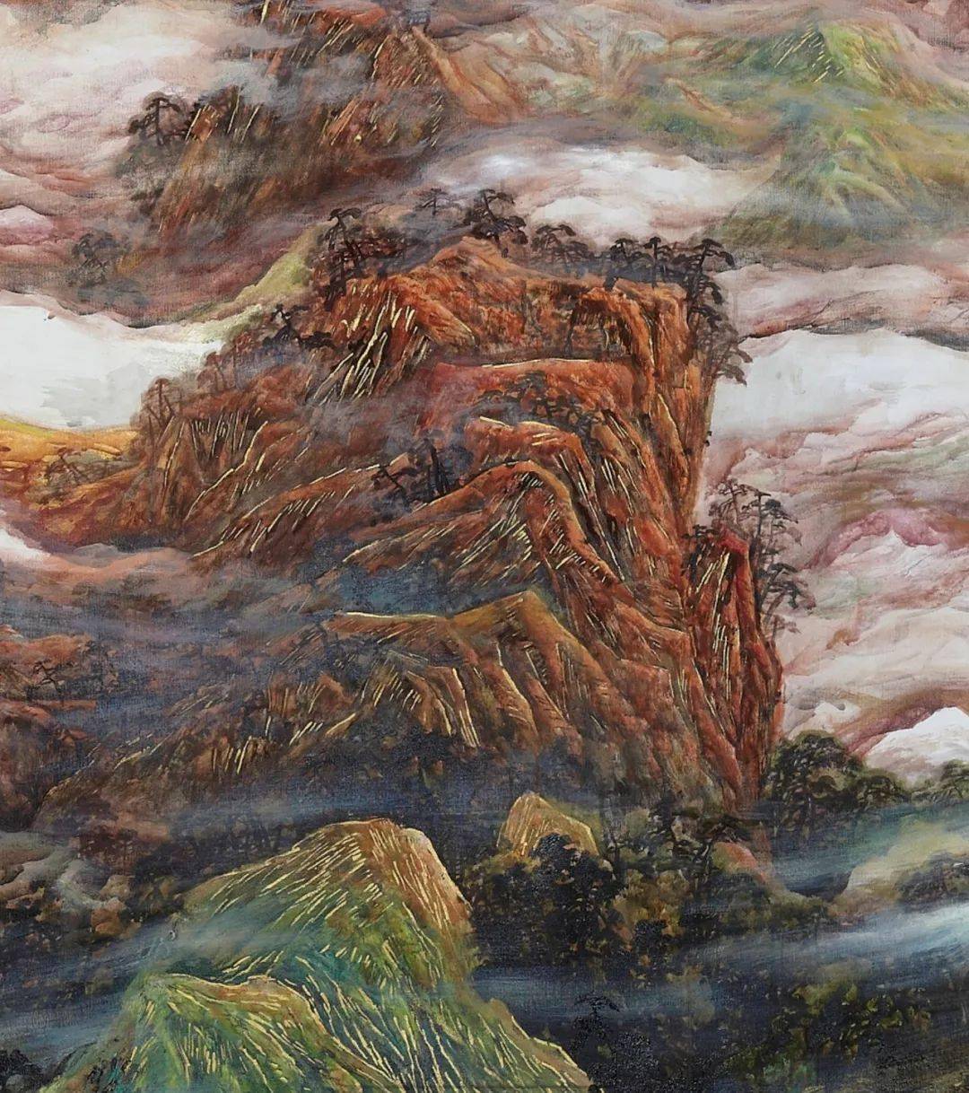 长安籍著名画家李正平先生为钓鱼台国宾馆创作巨幅青绿山水画《祥云