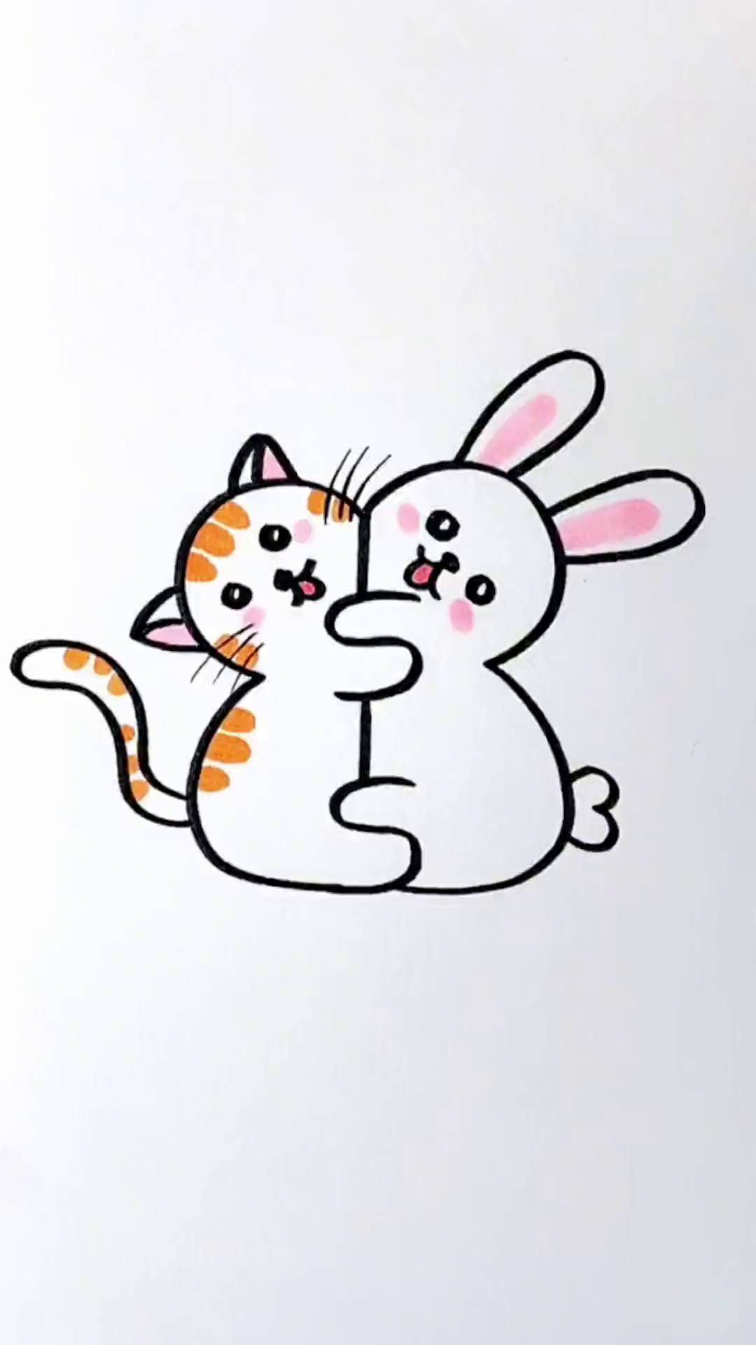 用两个s画拥抱的小猫和小兔子创作灵感简笔画画画教程儿童简笔画