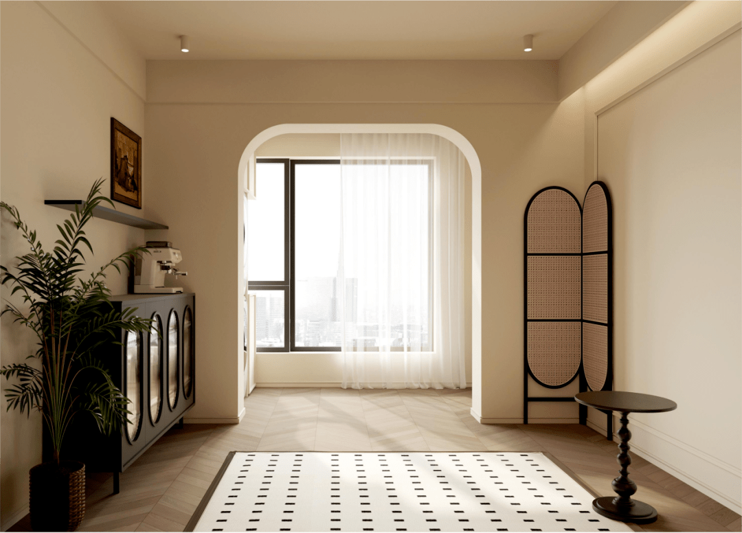 墙,而是面对阳光正好的阳台,让光线透过拱形门洞充分照进空间每一处
