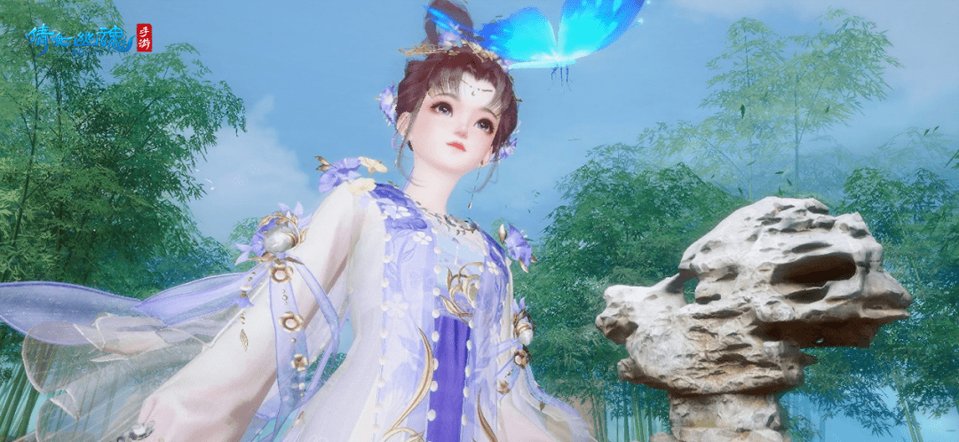 竹林清冷,紫衣柔情,披帛翩然似仙人,修仙小说里的白月光小师妹照进