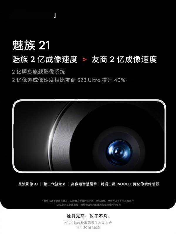 魅族21将搭载“2亿瞬息影像系统”：挑战最快直出2亿像素成像！(图1)