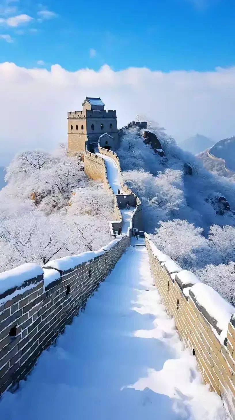 长城雪景油画图片