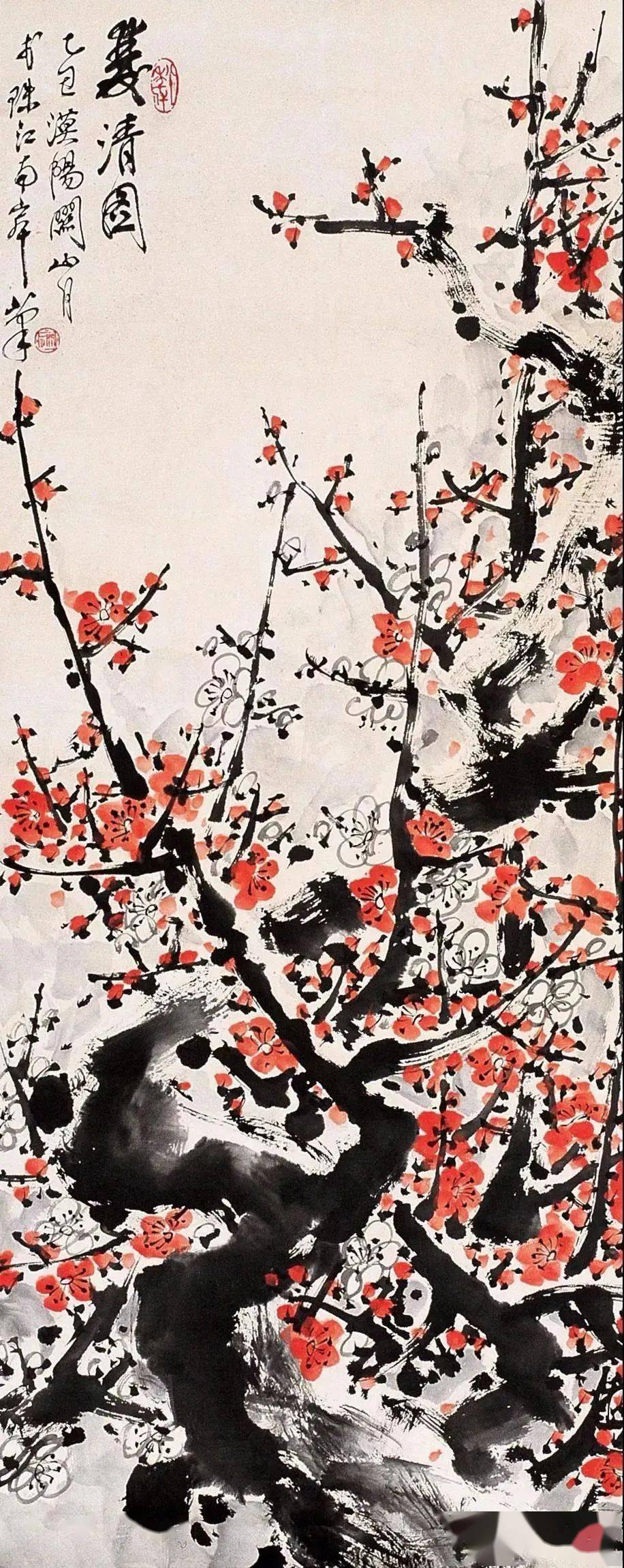 这雪中红梅,如火如荼地绽放_国画_梅花_关山月