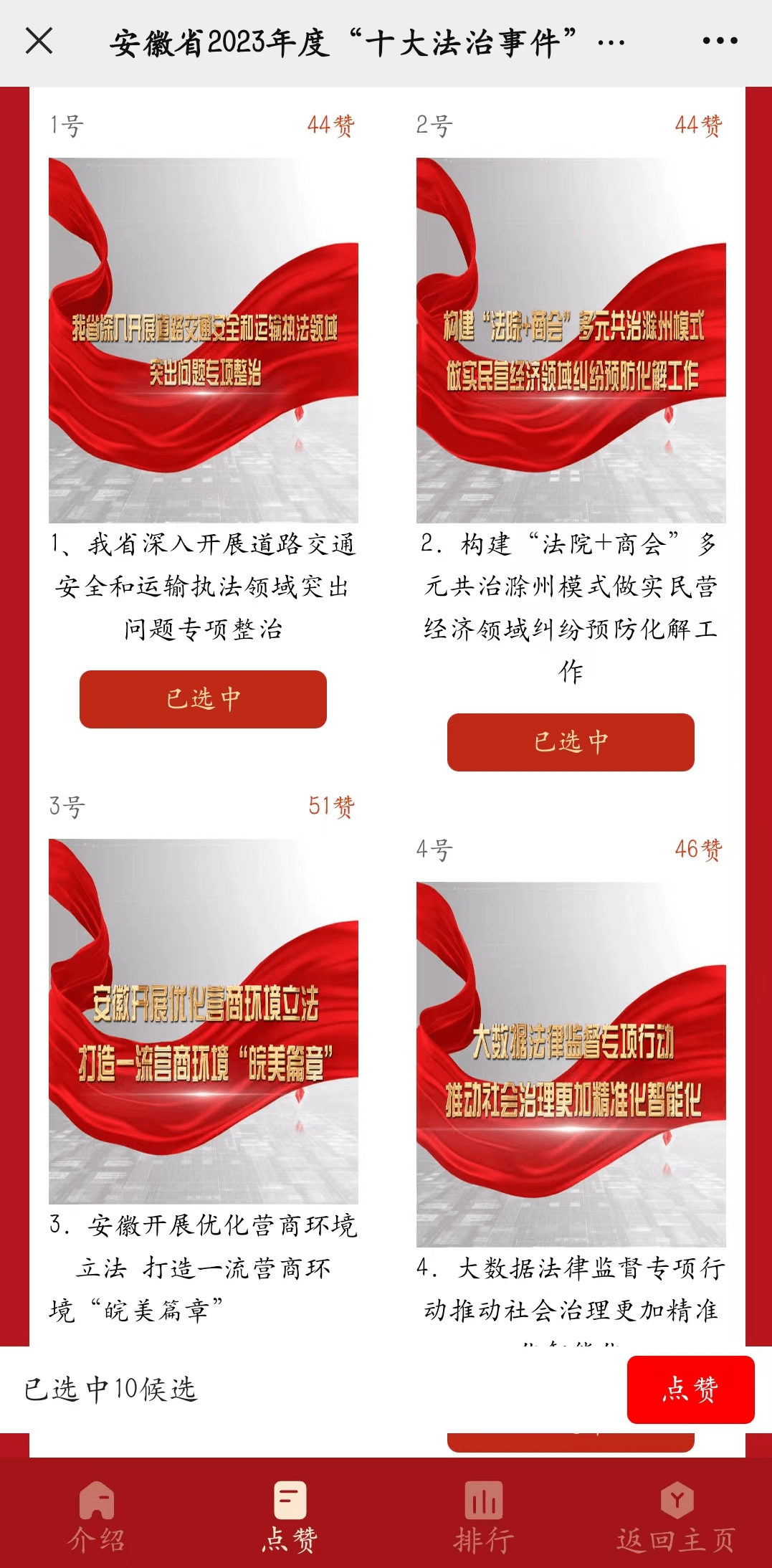 第三步:在10個您心儀的參選對象簡介下方點擊