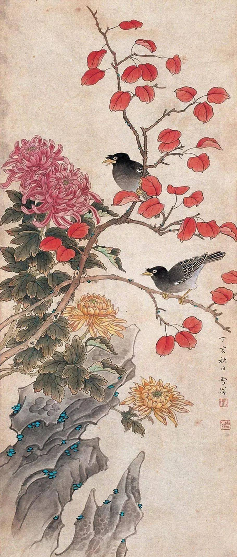 雪翁花鸟，清新典雅！_作品_笔墨_图案