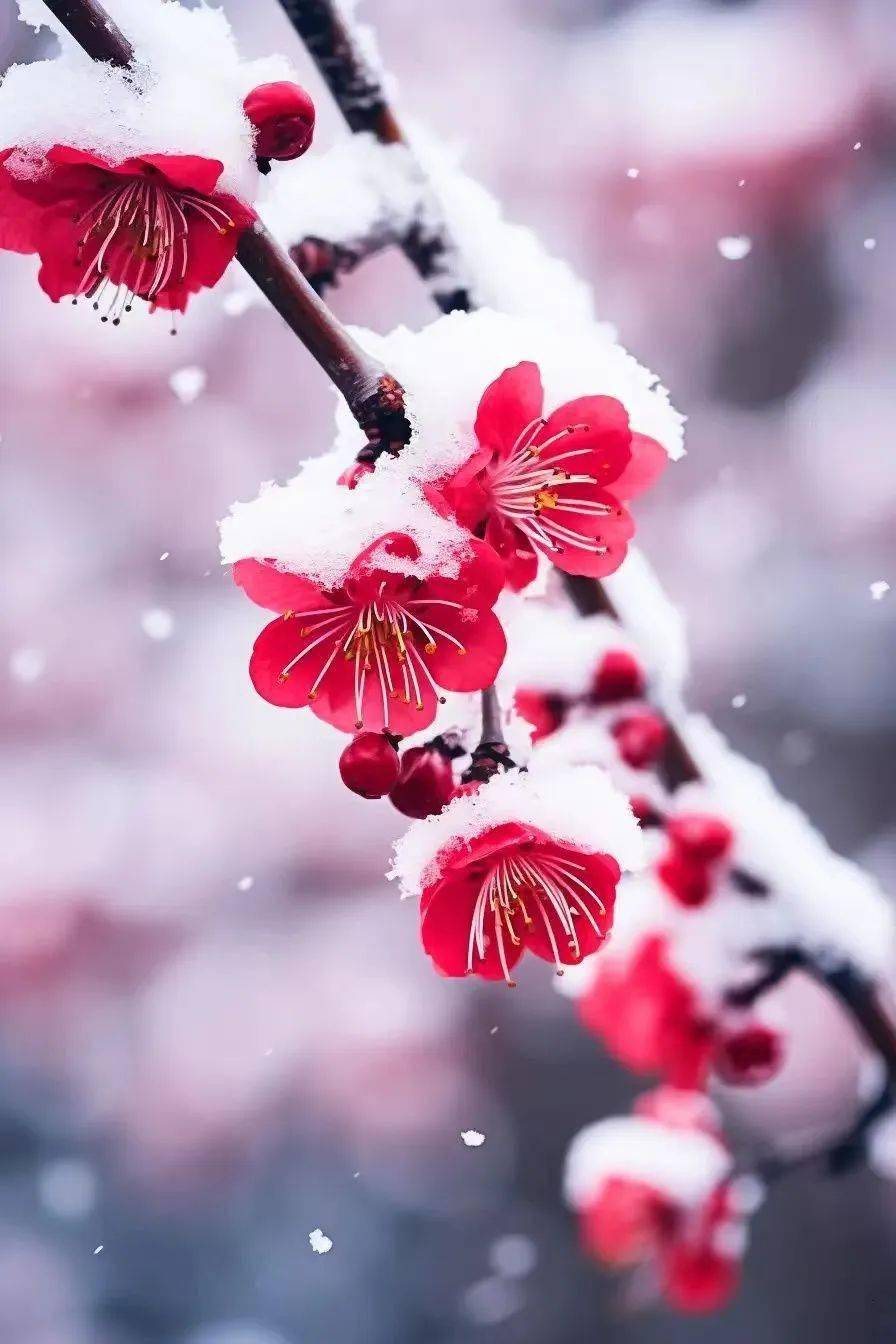 这组雪中红梅,太美了,养眼养心!_江头雪_海棠_庾园