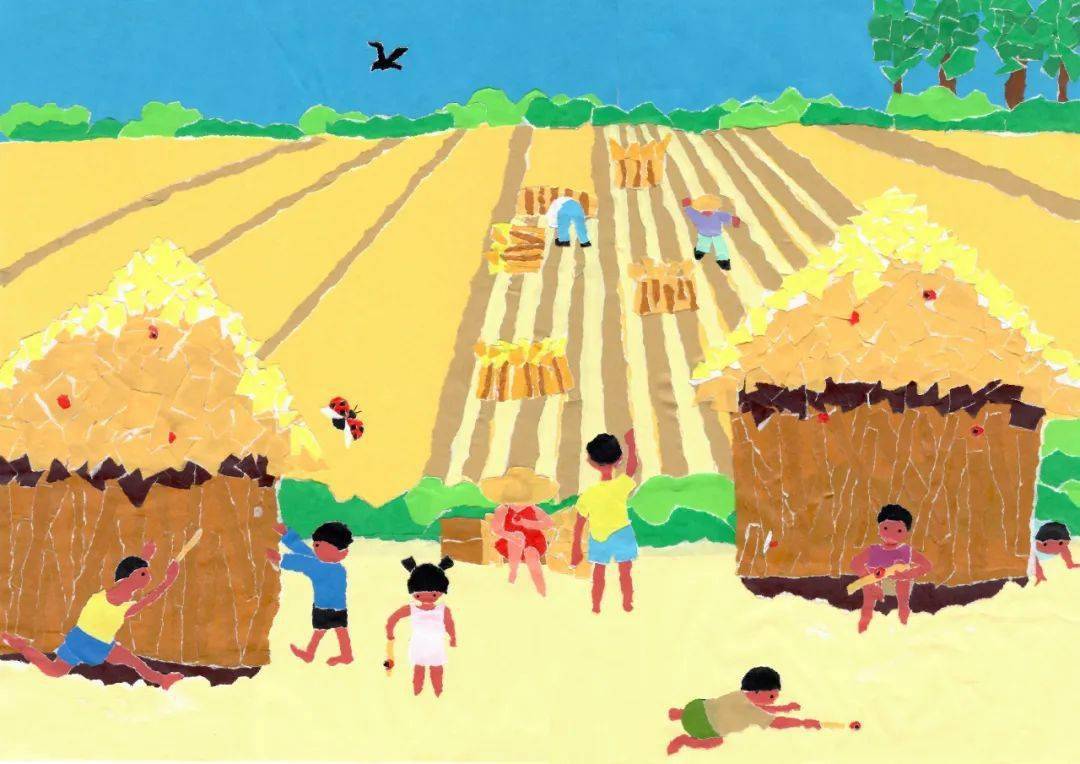 帮父母收割,但是我们小孩子不见得帮得上忙,于是就聚集在草垛旁玩瓢虫