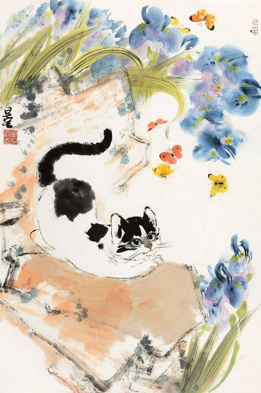 他画的猫咪,毛茸茸,萌萌哒,真适合冬天抱着暖手.