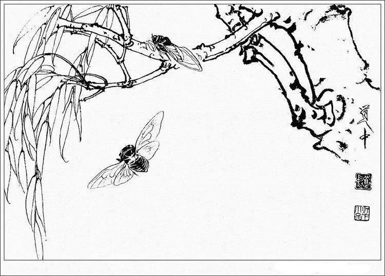 素材| 一组王道中白描花卉草虫画谱35图