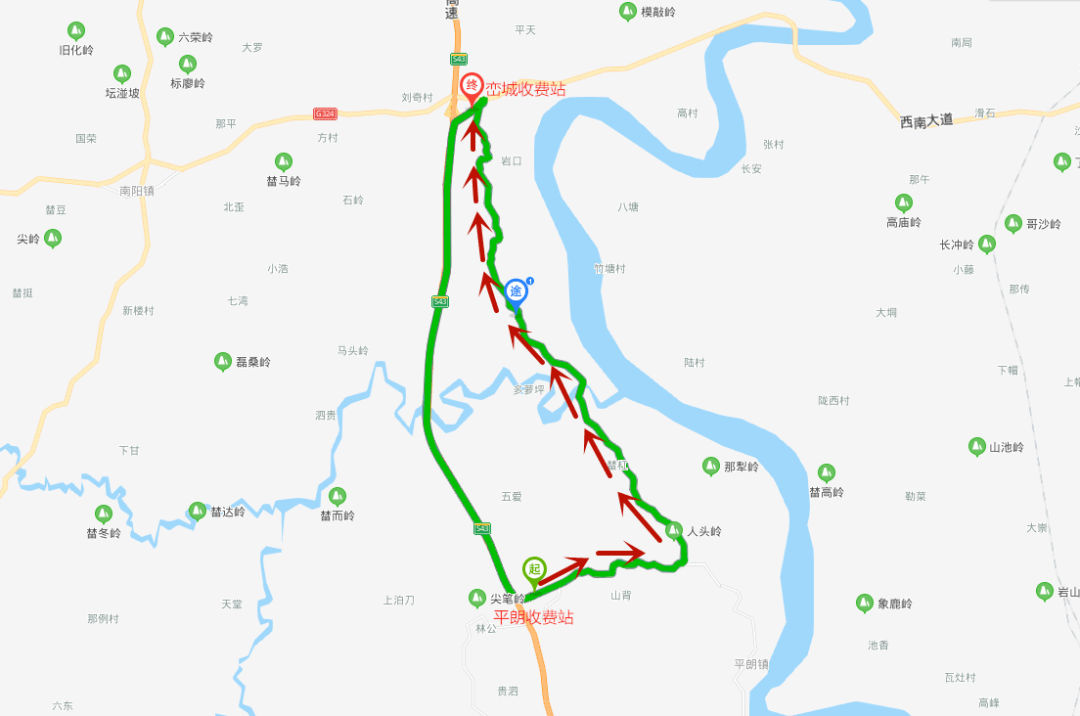 往欽州港,六景方向車輛建議行駛路線為久隆鎮→欽靈公路→黎合江→g