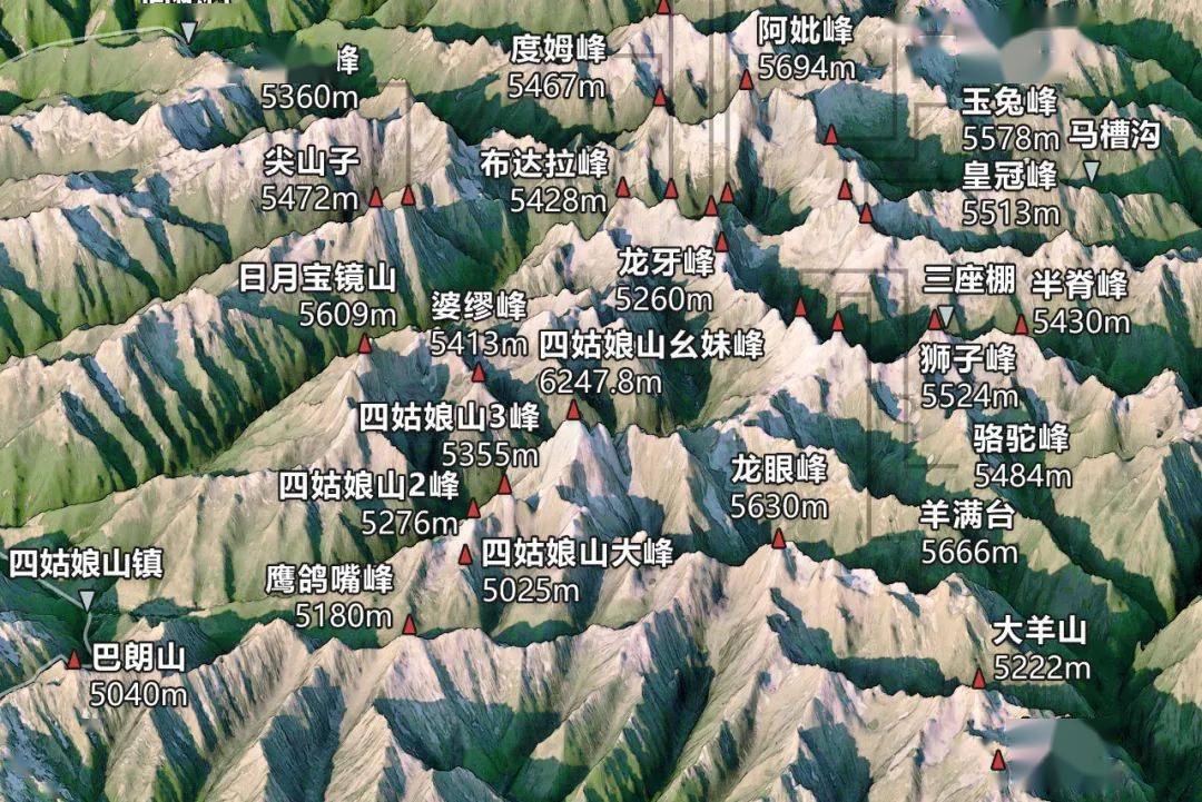 邛崍山,大雪山,念青東三張手繪圖標註大橫斷800餘座極高山三位大咖聯