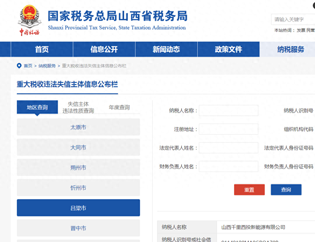 局檢查,發現山西千里西投新能源有限公司在2021年01月至2021年11月