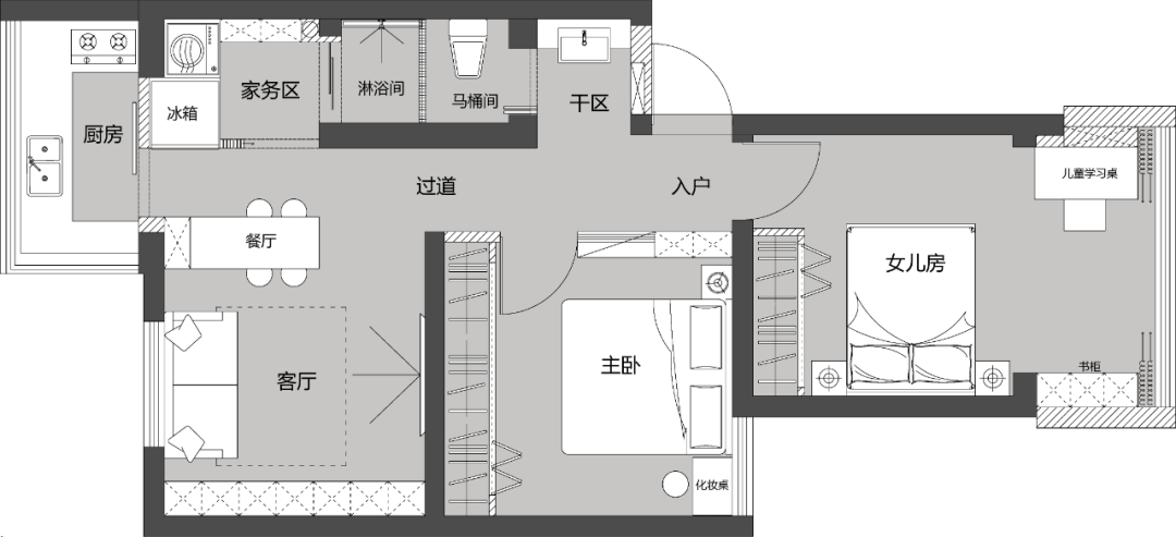 原始結構圖▲改造前客廳及臥室實景圖賞今天要分享的是一套面積為56